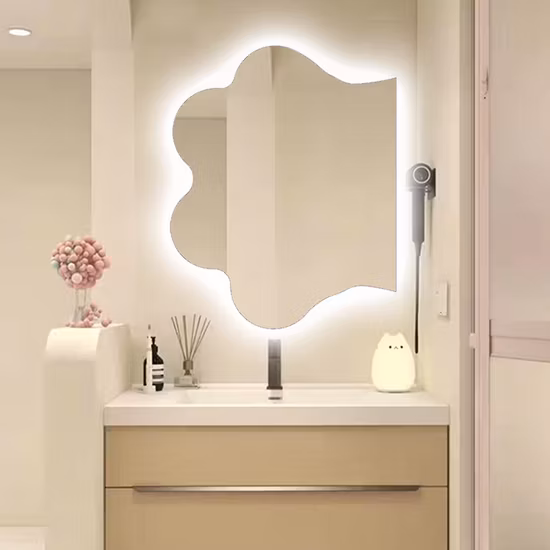 Miroir de courtoisie esthétique irrégulier sans cadre, miroirs décoratifs en acrylique de table de bureau Daizysight avec support en bois pour la vie